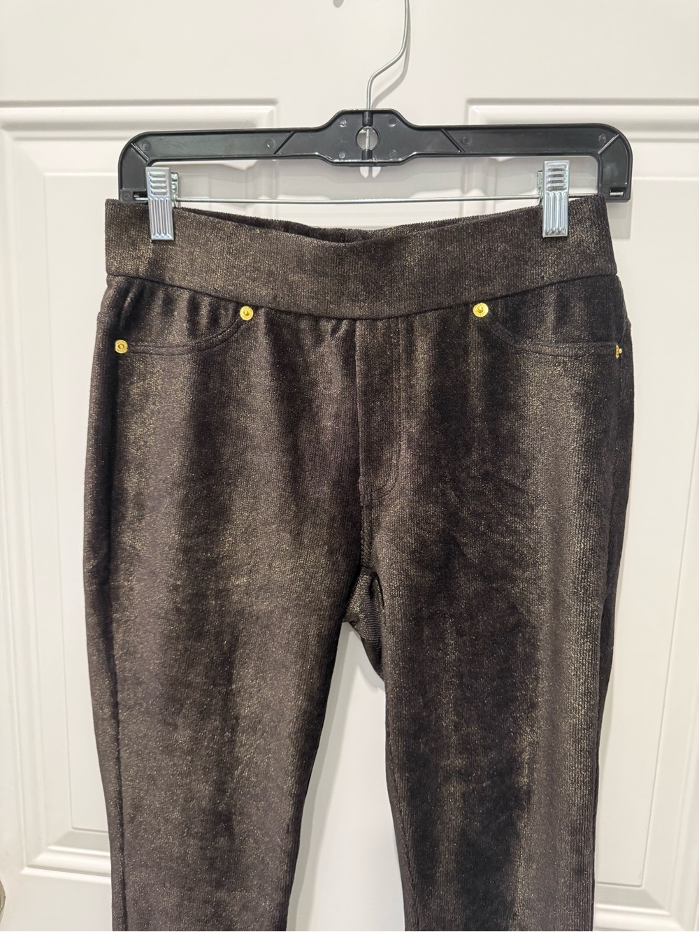 MICHAEL Michael Kors Brown Metallic Stretch Jeggings with Gold Accents